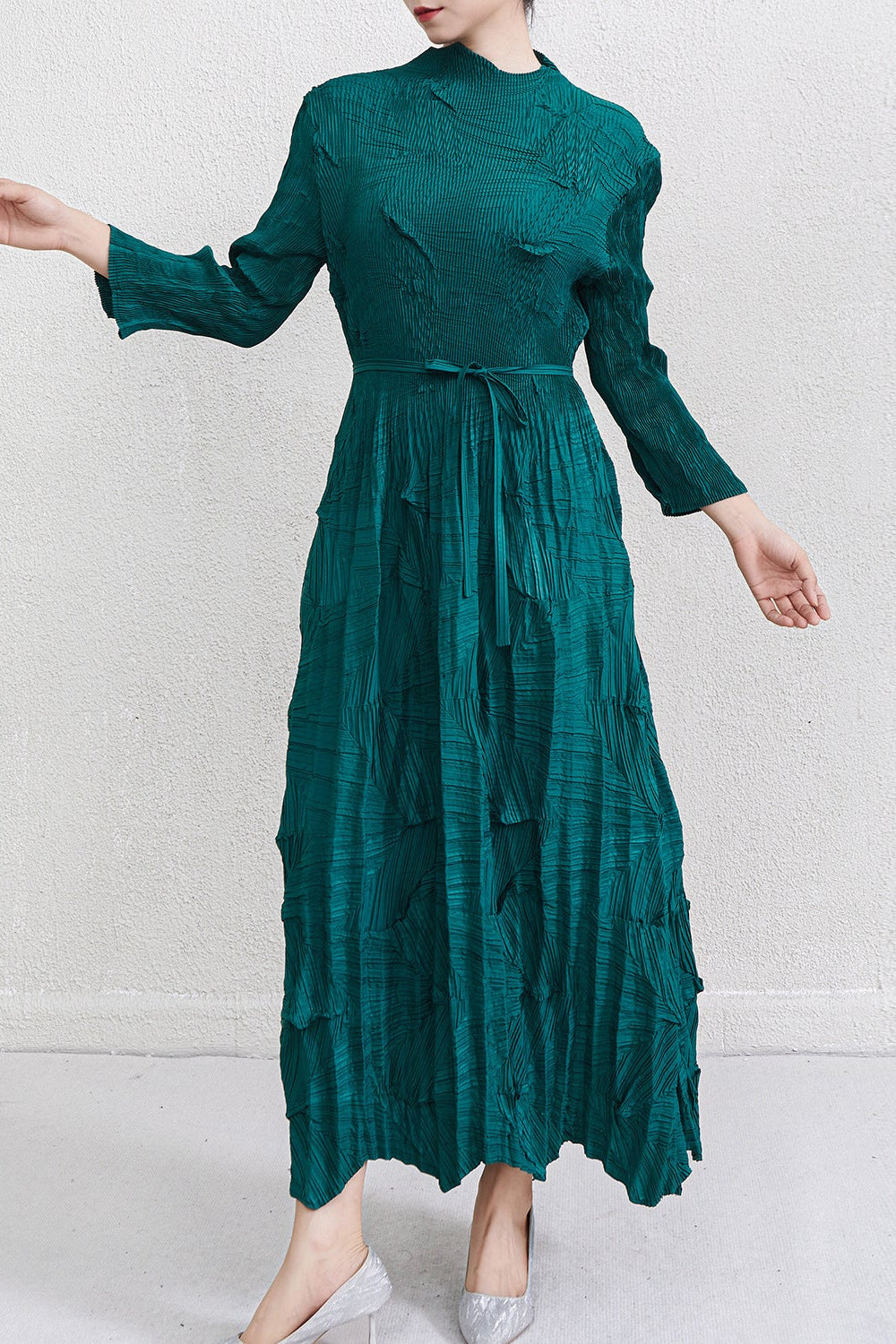 PLEATS PLEASE ISSEY MIYAKE Style Irregular Lace-Up Pleated Maxi Dress