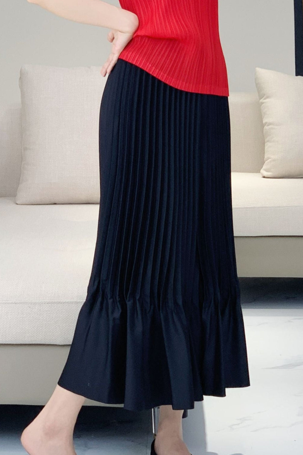 PLEATS PLEASE ISSEY MIYAKE Style Satin Ruffled Pleated Midi Skirt