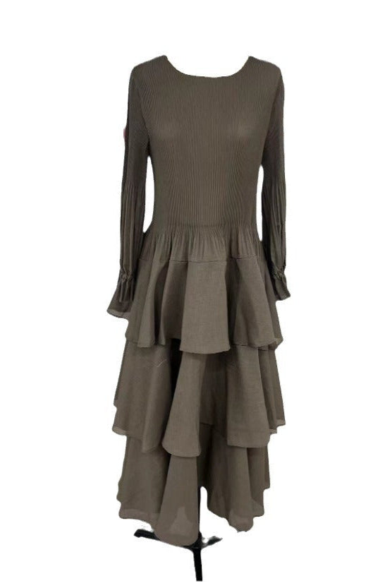 PLEATS PLEASE ISSEY MIYAKE Style Ruffled Long Sleeve Pleated Dress