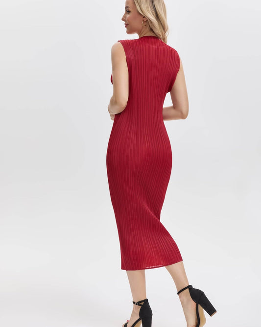 Pleats Please By Issey Miyake Pleated Midi Dress Maternity Friendly-Wine Red
