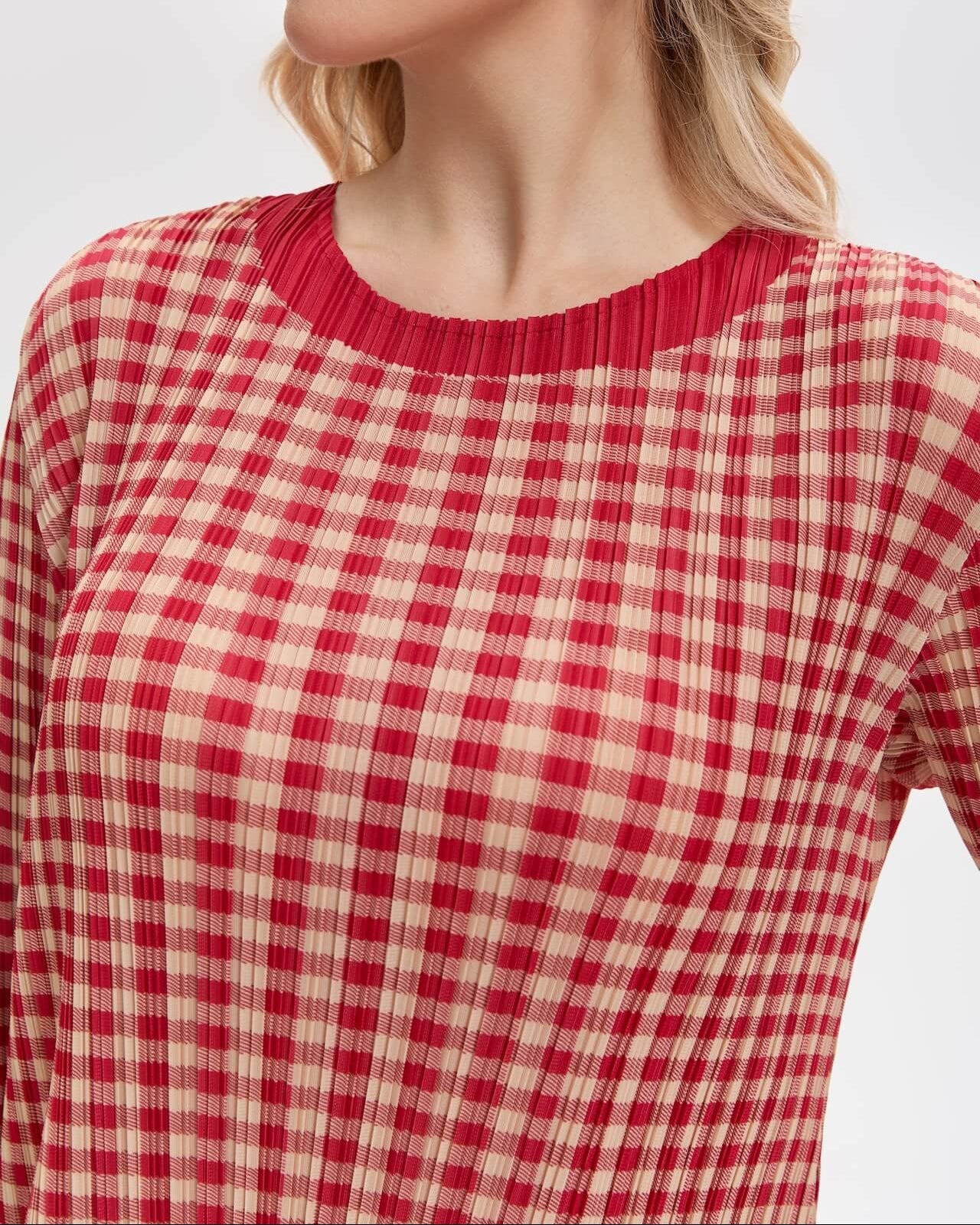 Pleats Please By Issey Miyake Pleated Gingham Midi Dress With Pockets