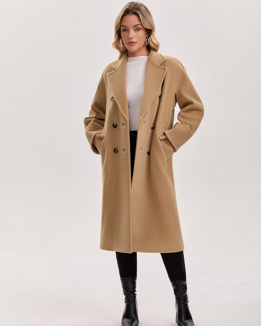 Max Mara Style Women’s Double-Faced 100% Wool & Cashmere Double-Breasted Coat- CAMEL