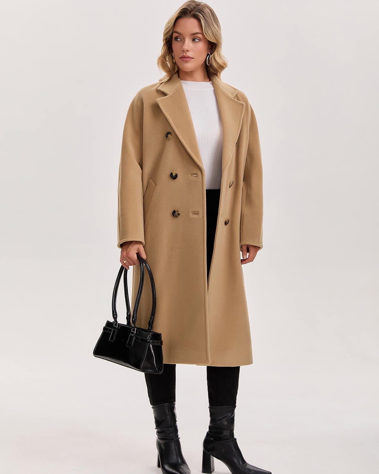 Max Mara Style Women’s Double-Faced 100% Wool & Cashmere Double-Breasted Coat- CAMEL