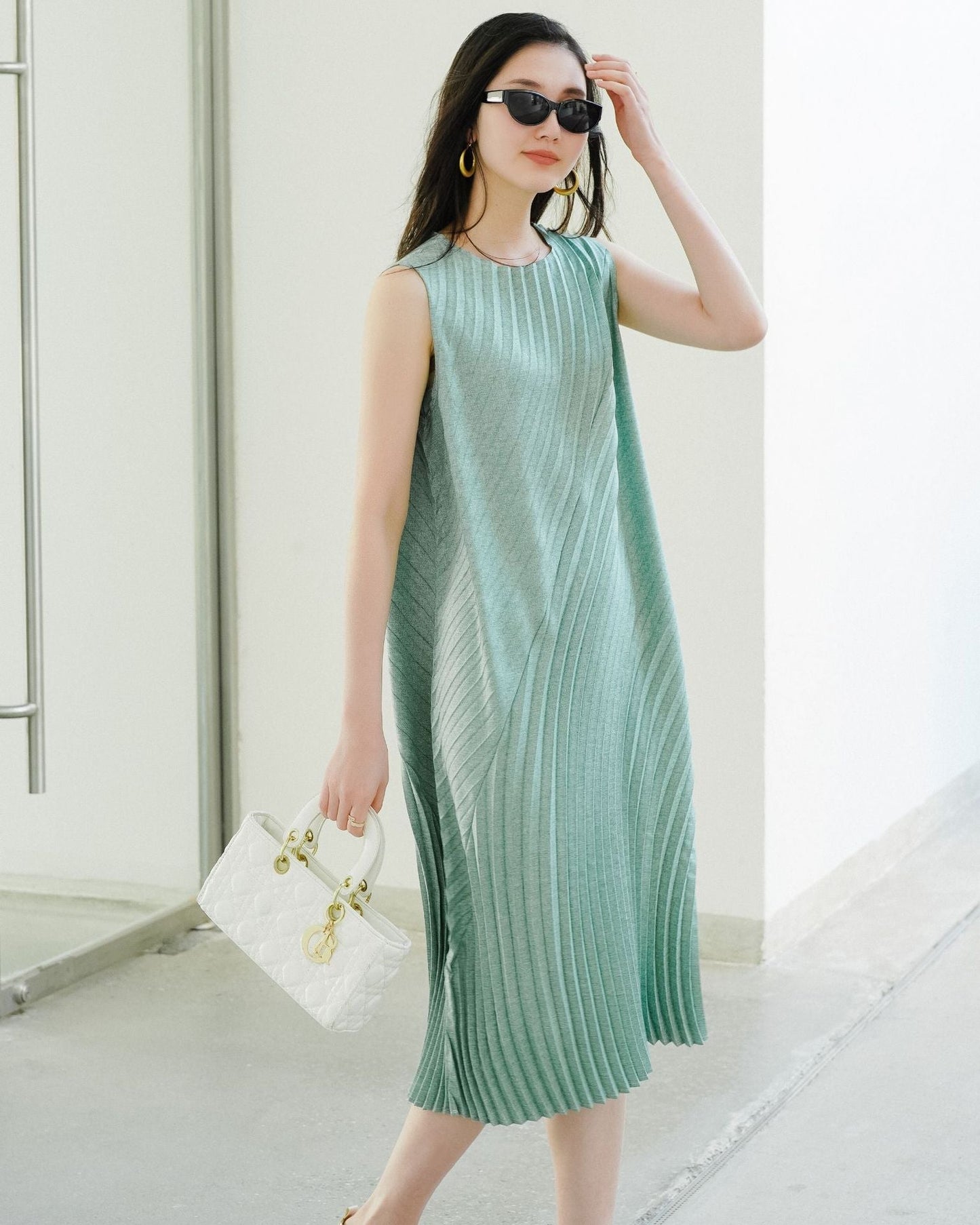 Hand-Pleated Cotton & Linen Relaxed Dress