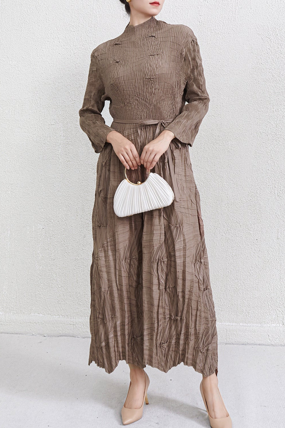 PLEATS PLEASE ISSEY MIYAKE Style Irregular Lace-Up Pleated Maxi Dress