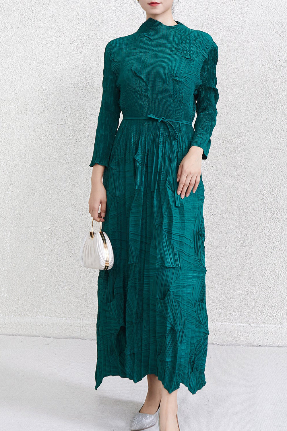 PLEATS PLEASE ISSEY MIYAKE Style Irregular Lace-Up Pleated Maxi Dress