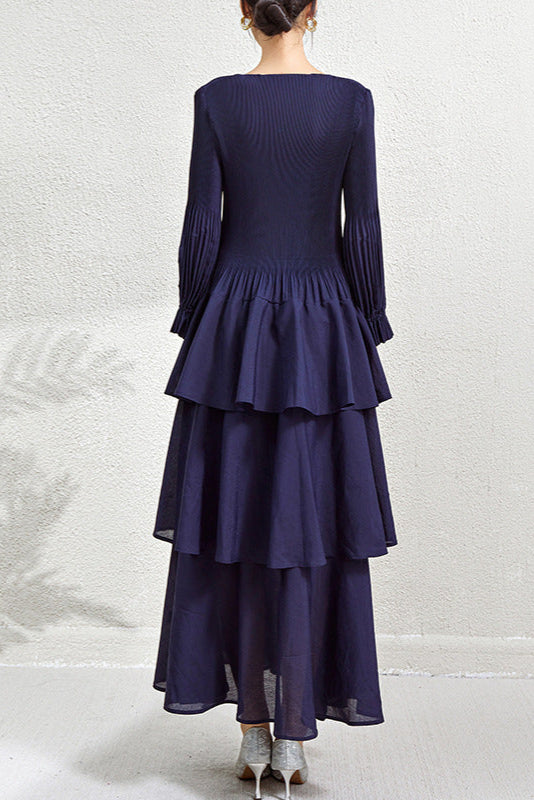 PLEATS PLEASE ISSEY MIYAKE Style Ruffled Long Sleeve Pleated Dress