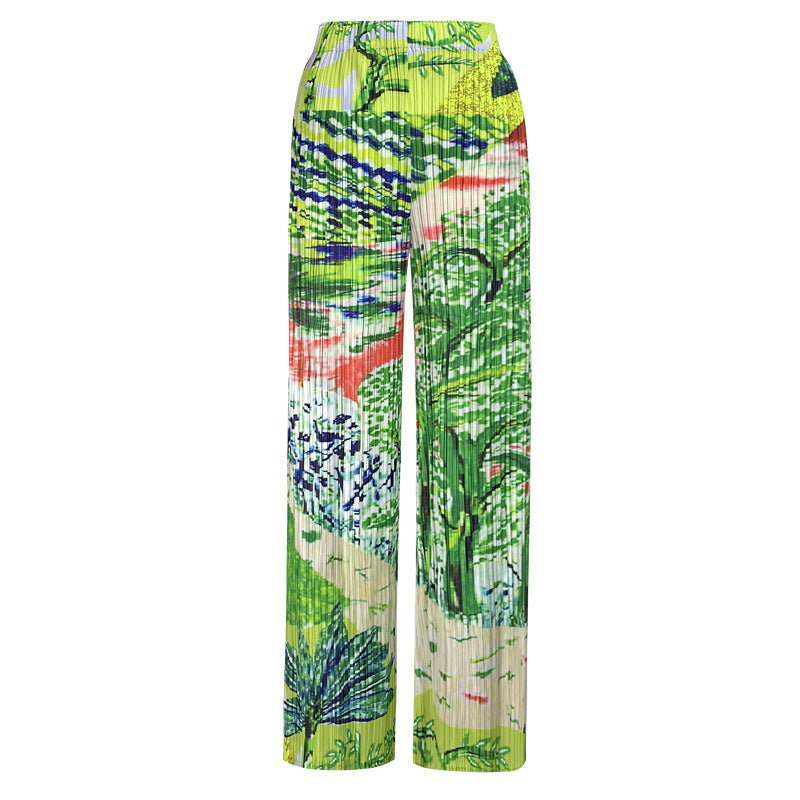 Pleated Tree Painting Print Two-Piece Set for Women