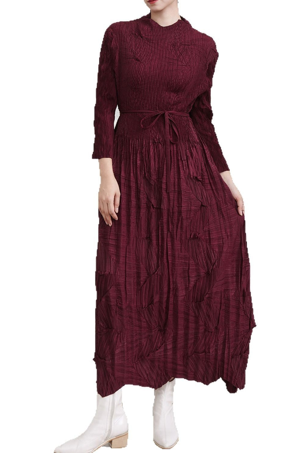 PLEATS PLEASE ISSEY MIYAKE Style Irregular Lace-Up Pleated Maxi Dress
