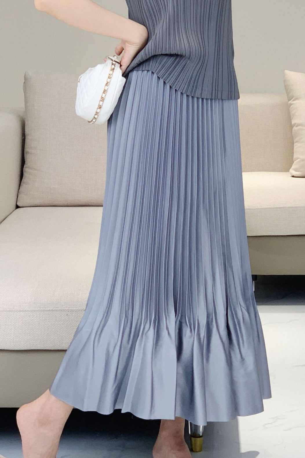 PLEATS PLEASE ISSEY MIYAKE Style Satin Ruffled Pleated Midi Skirt