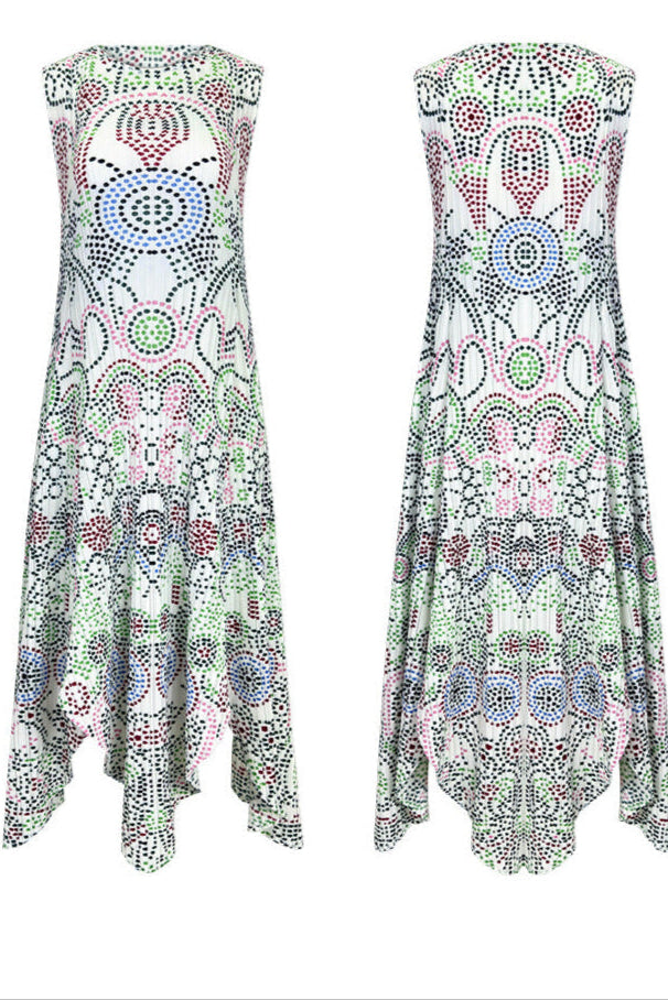 PLEATS PLEASE ISSEY MIYAKE Style Boho Polka Dot Irregular Print Dress