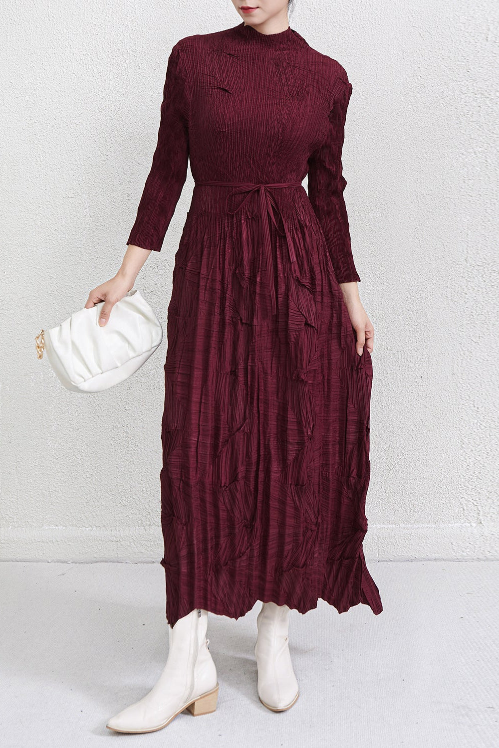 PLEATS PLEASE ISSEY MIYAKE Style Irregular Lace-Up Pleated Maxi Dress