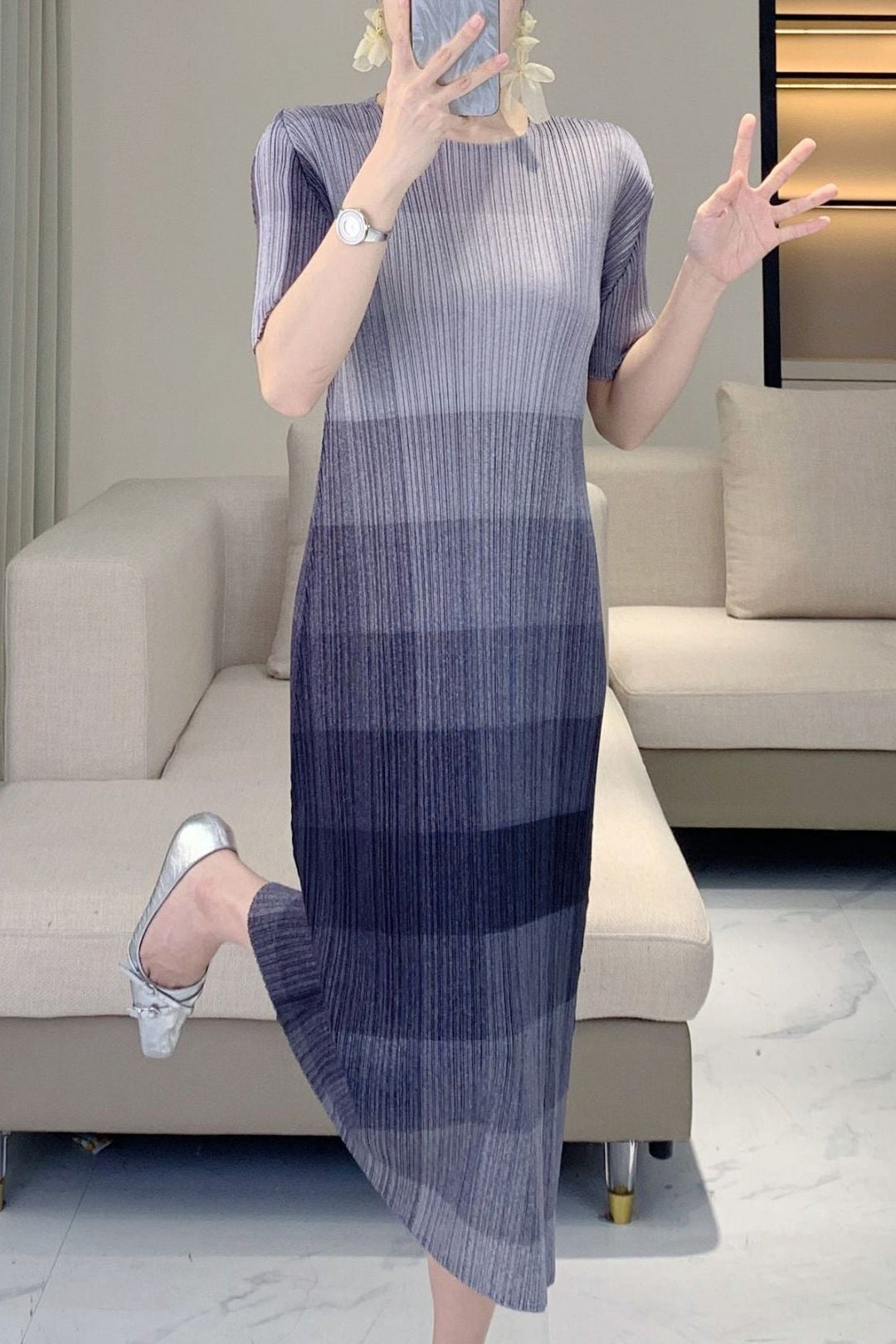 PLEATS PLEASE ISSEY MIYAKE Style Women’s Designer-Inspired Colorblock Pleated Dress