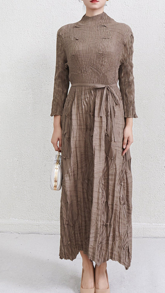 PLEATS PLEASE ISSEY MIYAKE Style Irregular Lace-Up Pleated Maxi Dress