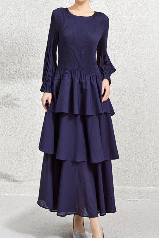 PLEATS PLEASE ISSEY MIYAKE Style Ruffled Long Sleeve Pleated Dress