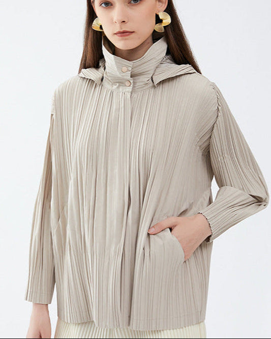 PLEATS PLEASE ISSEY MIYAKE Style Short Pleated Trench Coat – Detachable Hood
