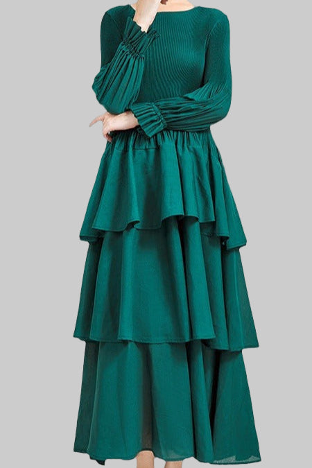 PLEATS PLEASE ISSEY MIYAKE Style Ruffled Long Sleeve Pleated Dress