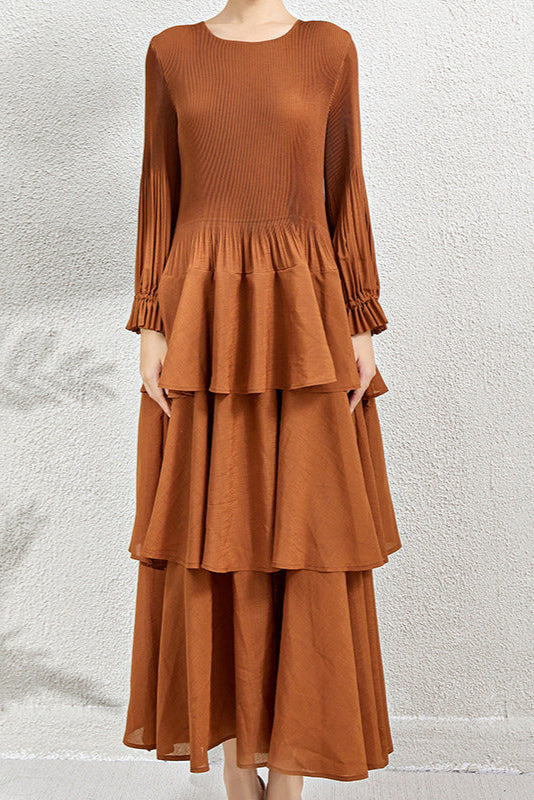 PLEATS PLEASE ISSEY MIYAKE Style Ruffled Long Sleeve Pleated Dress