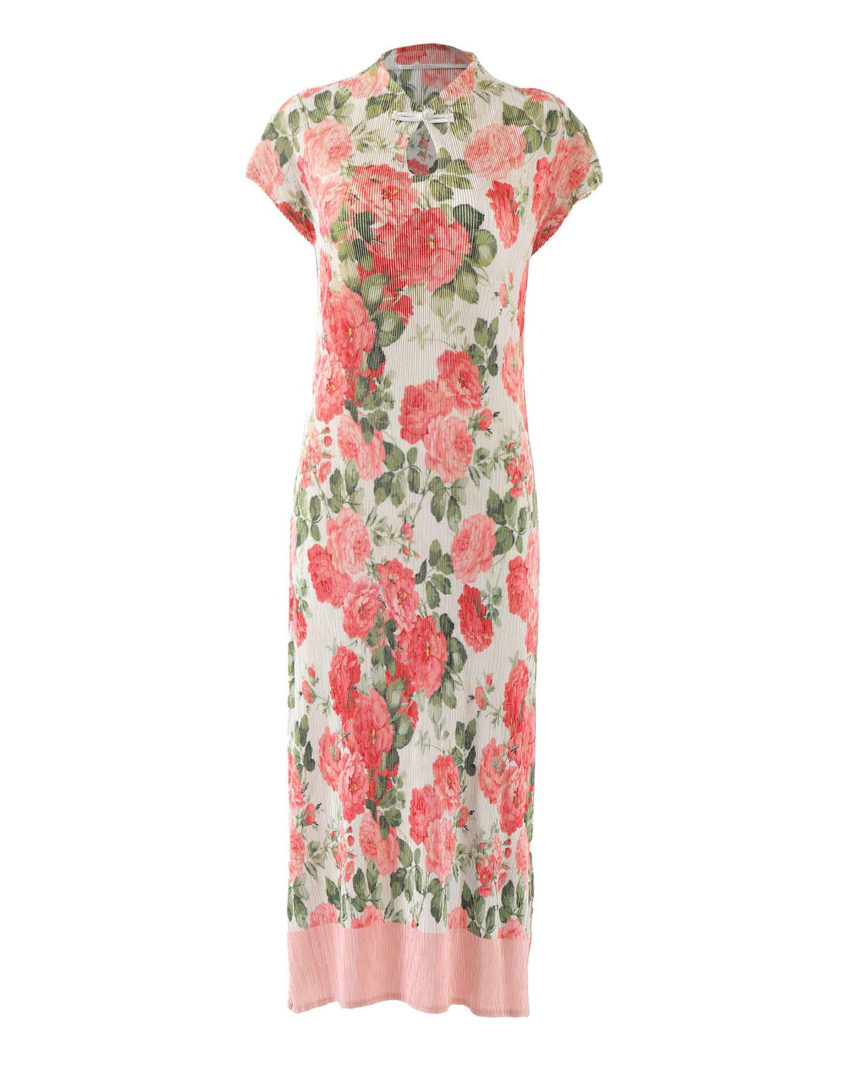Pleated Printed Cheongsam Dress