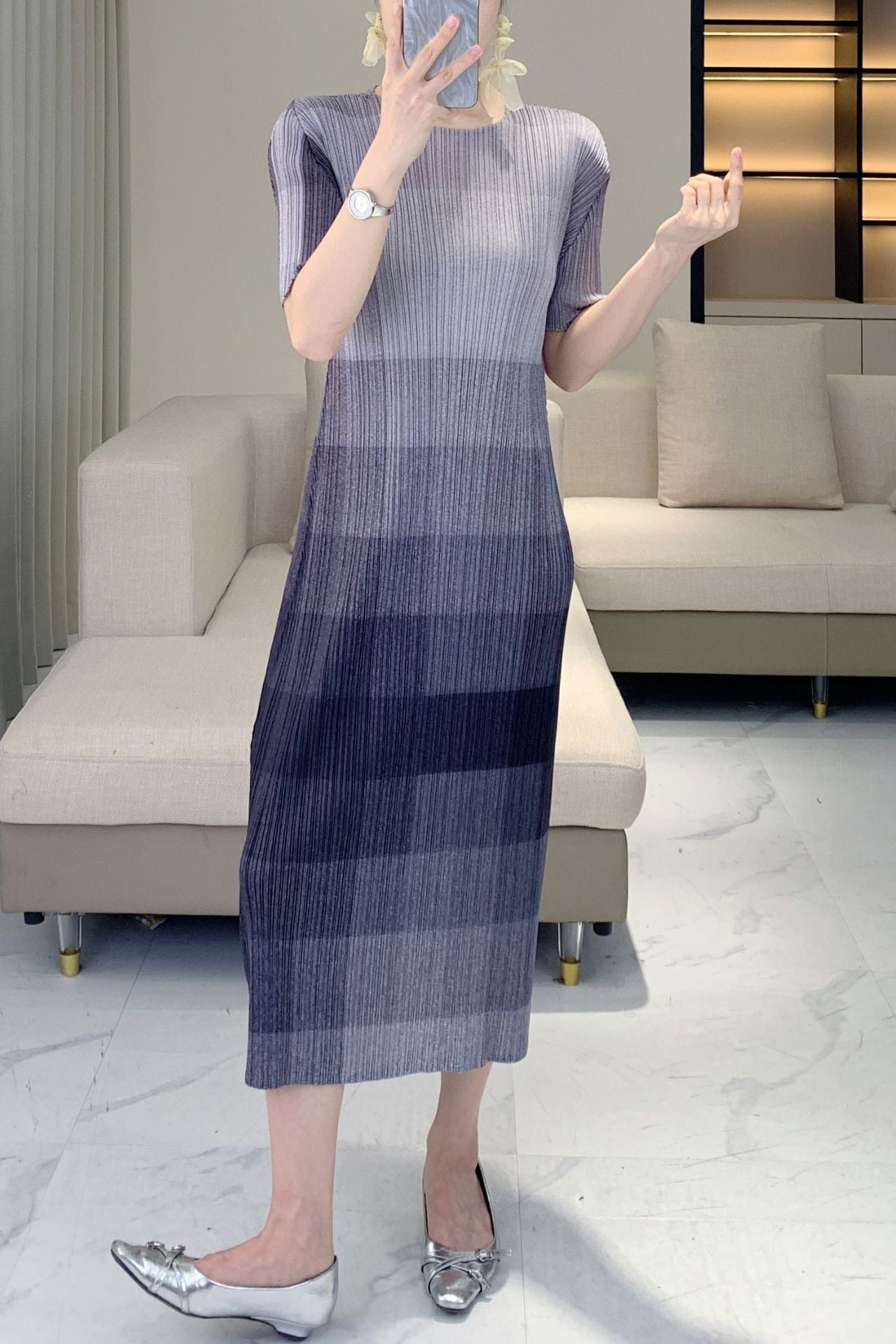 PLEATS PLEASE ISSEY MIYAKE Style Women’s Designer-Inspired Colorblock Pleated Dress