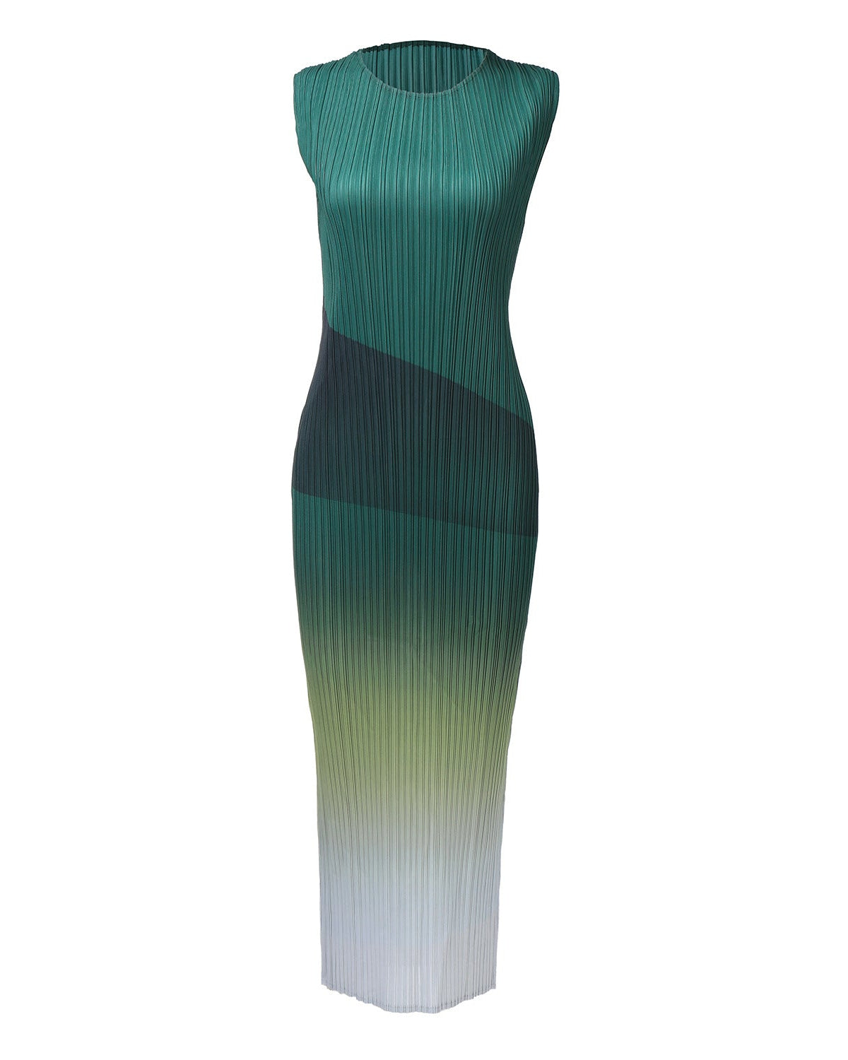 Gradient Sleeveless Pleated Vest Dress with Waist Bag Detail