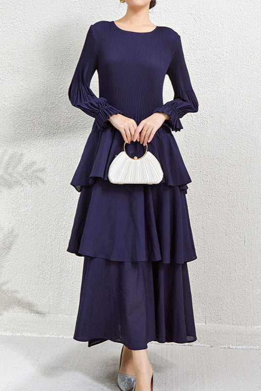 PLEATS PLEASE ISSEY MIYAKE Style Ruffled Long Sleeve Pleated Dress