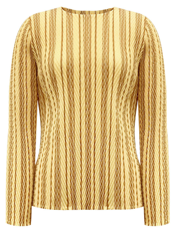 PLEATS PLEASE ISSEY MIYAKE Style Pleated Striped Top and Slim Skirt Set