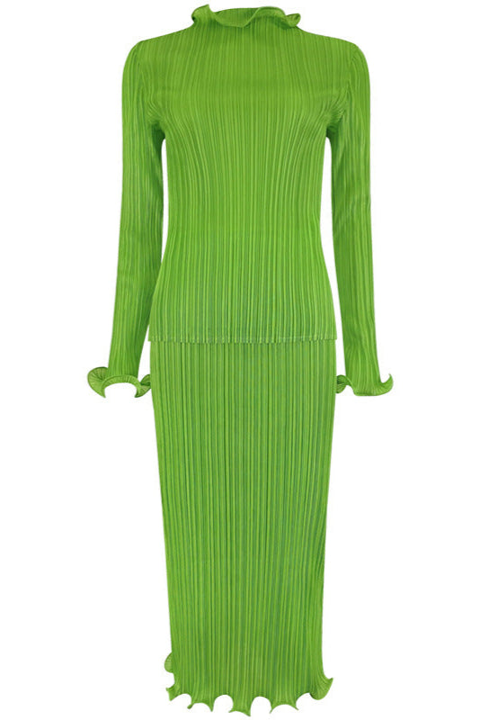 PLEATS PLEASE ISSEY MIYAKE Style Green Pleated A-Line Skirt Set