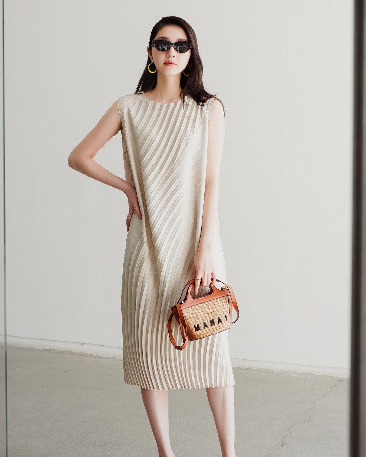 Hand-Pleated Cotton & Linen Relaxed Dress