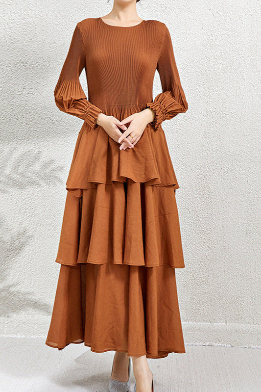 PLEATS PLEASE ISSEY MIYAKE Style Ruffled Long Sleeve Pleated Dress