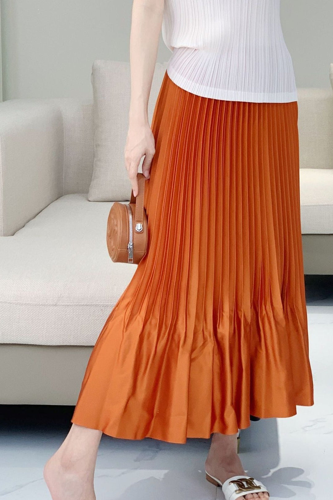 PLEATS PLEASE ISSEY MIYAKE Style Satin Ruffled Pleated Midi Skirt