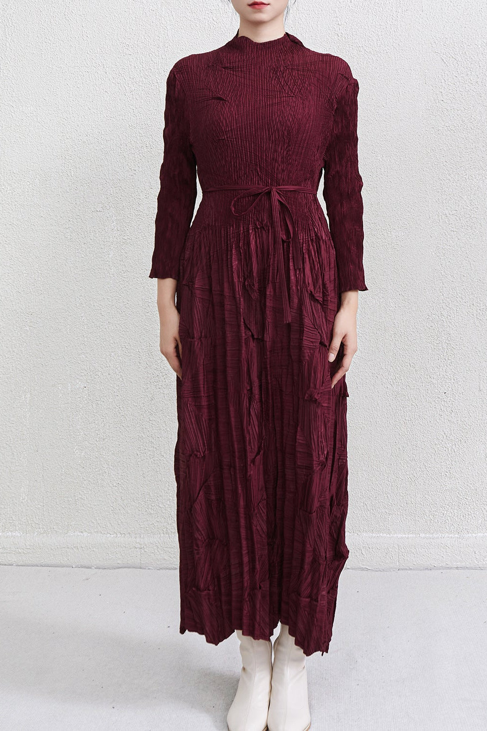 PLEATS PLEASE ISSEY MIYAKE Style Irregular Lace-Up Pleated Maxi Dress