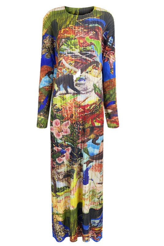 PLEATS PLEASE ISSEY MIYAKE Style Jurassic Print Pleated Maxi Dress