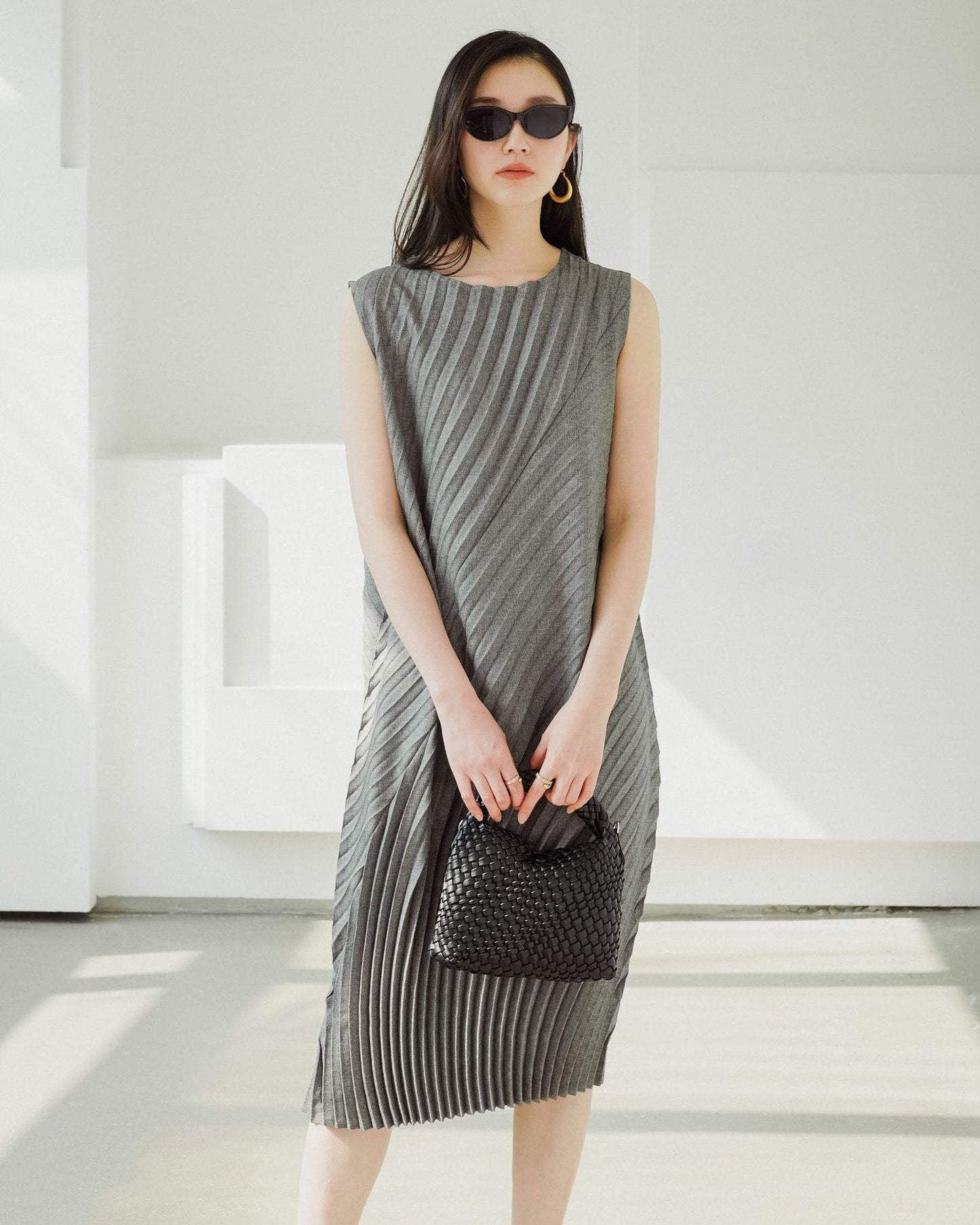 Hand-Pleated Cotton & Linen Relaxed Dress
