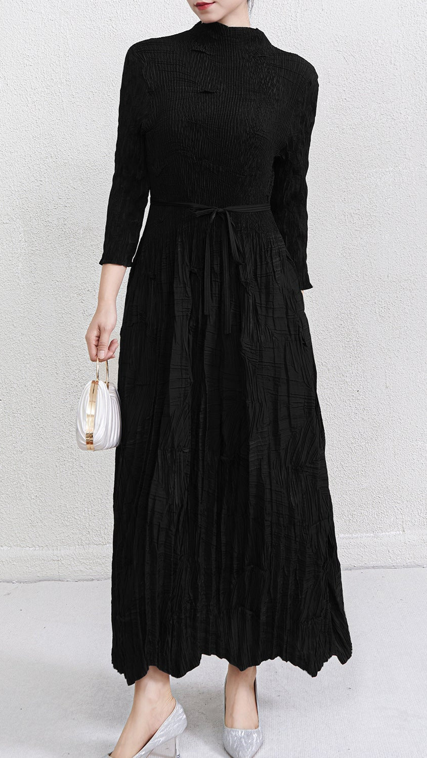 PLEATS PLEASE ISSEY MIYAKE Style Irregular Lace-Up Pleated Maxi Dress