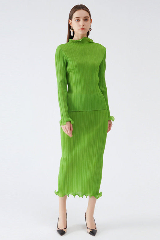 PLEATS PLEASE ISSEY MIYAKE Style Green Pleated A-Line Skirt Set