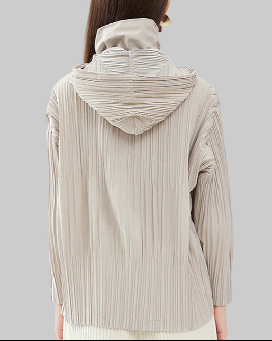 PLEATS PLEASE ISSEY MIYAKE Style Short Pleated Trench Coat – Detachable Hood