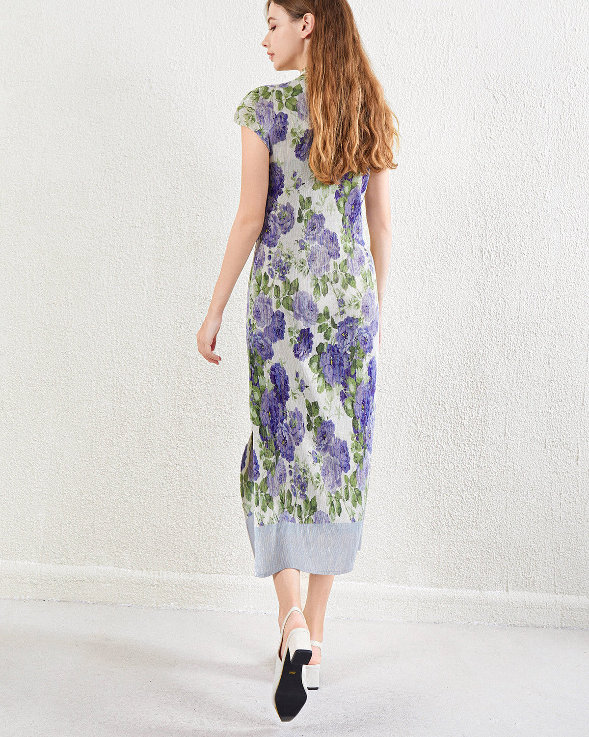 Pleated Printed Cheongsam Dress