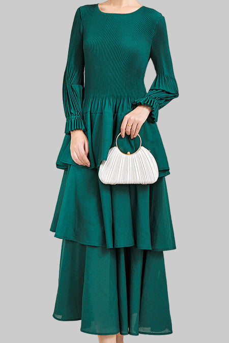 PLEATS PLEASE ISSEY MIYAKE Style Ruffled Long Sleeve Pleated Dress