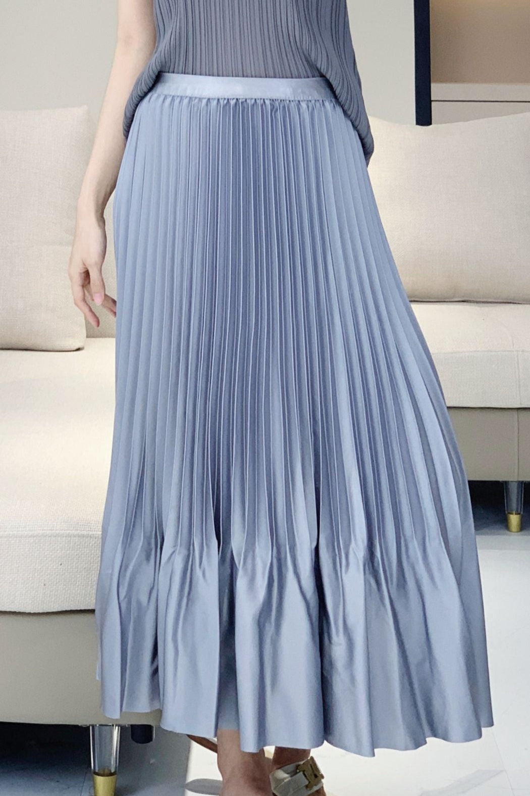 PLEATS PLEASE ISSEY MIYAKE Style Satin Ruffled Pleated Midi Skirt