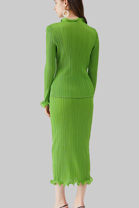 PLEATS PLEASE ISSEY MIYAKE Style Green Pleated A-Line Skirt Set