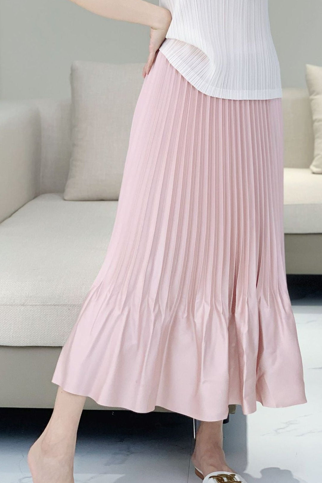 PLEATS PLEASE ISSEY MIYAKE Style Satin Ruffled Pleated Midi Skirt
