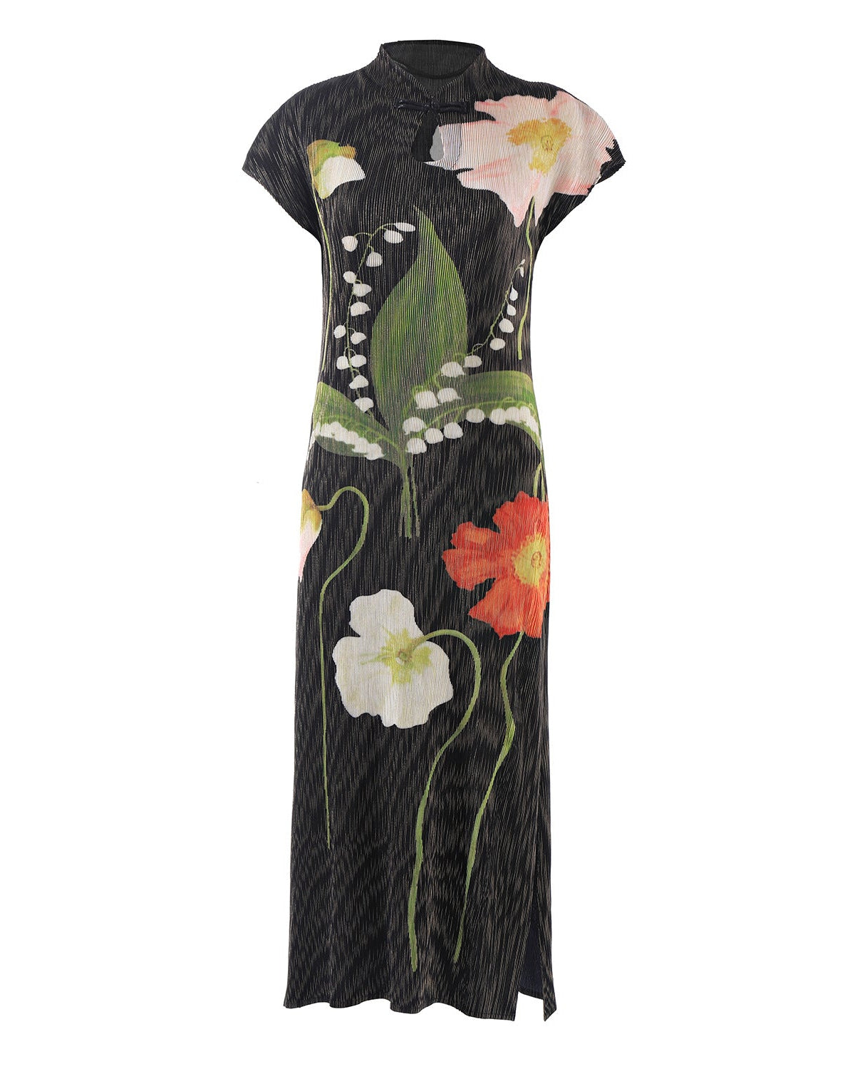 Pleated Printed Cheongsam Dress