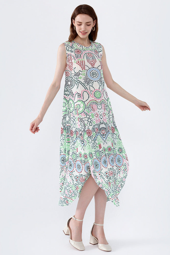 PLEATS PLEASE ISSEY MIYAKE Style Boho Polka Dot Irregular Print Dress