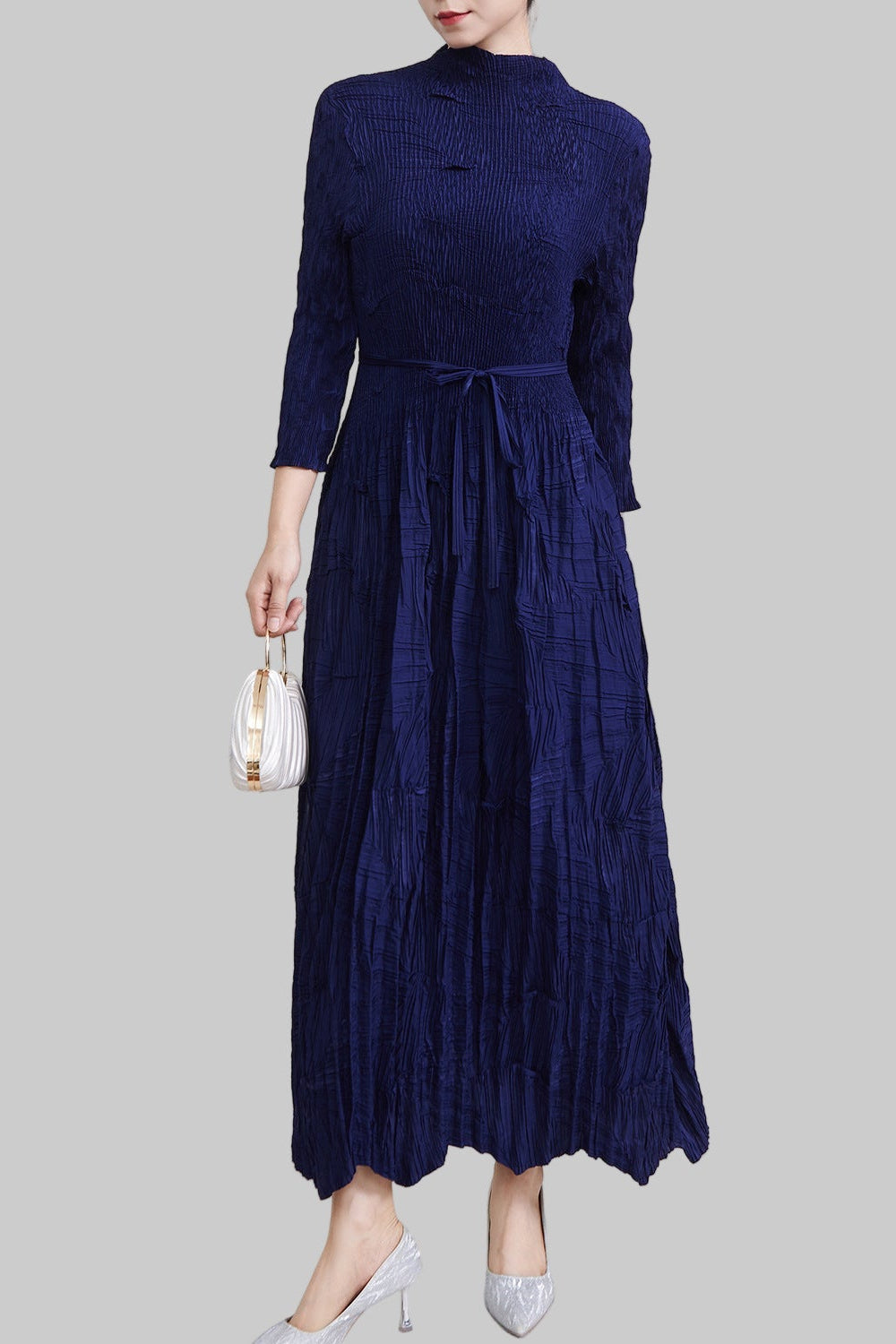 PLEATS PLEASE ISSEY MIYAKE Style Irregular Lace-Up Pleated Maxi Dress