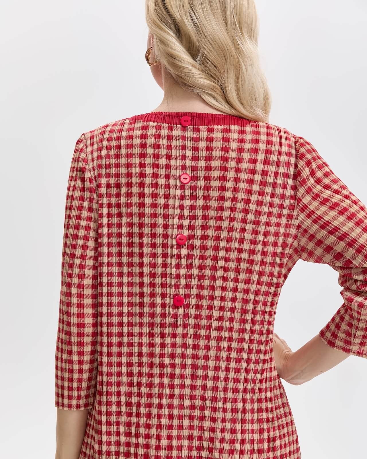 Pleats Please By Issey Miyake Pleated Gingham Midi Dress With Pockets