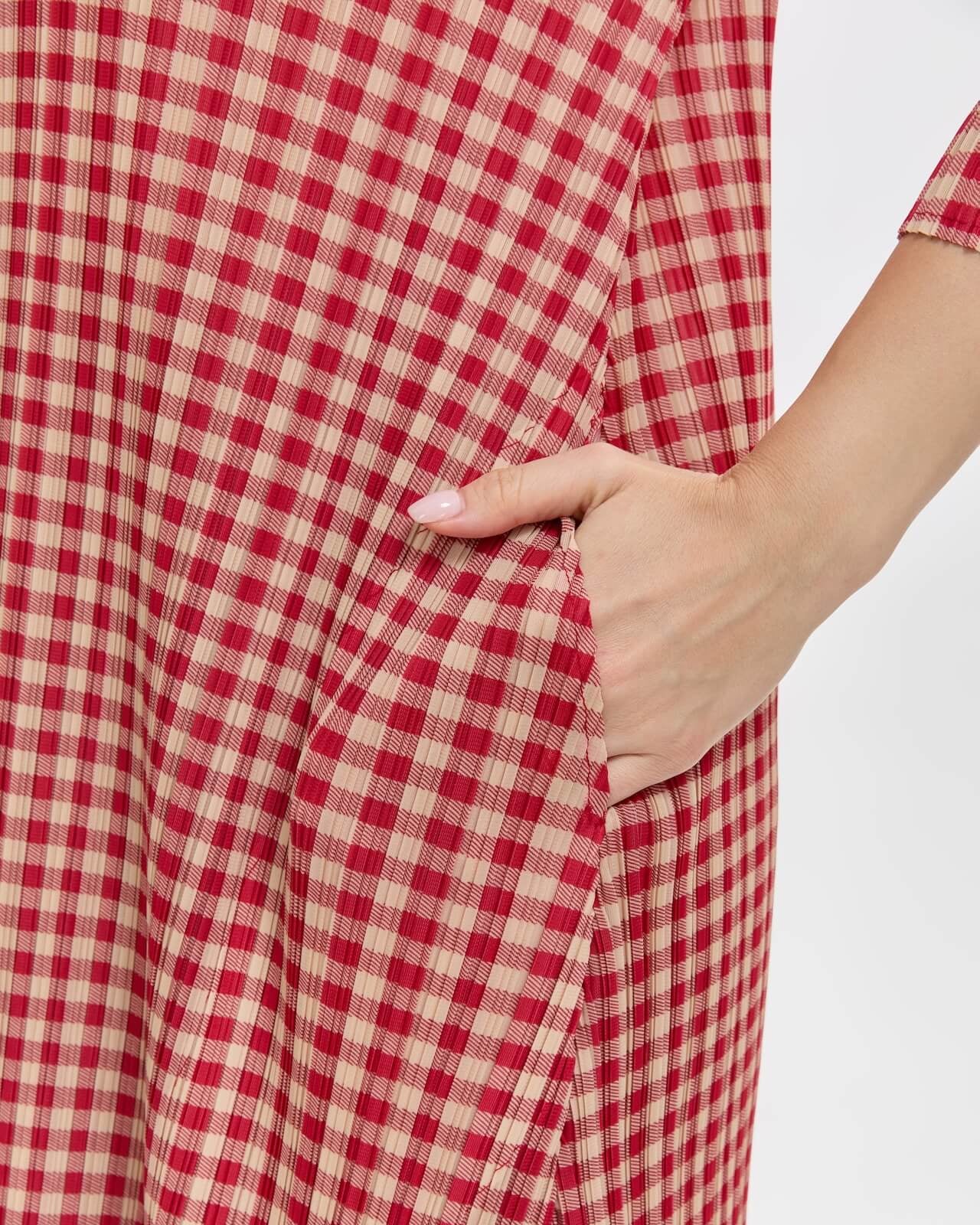 Pleats Please By Issey Miyake Pleated Gingham Midi Dress With Pockets