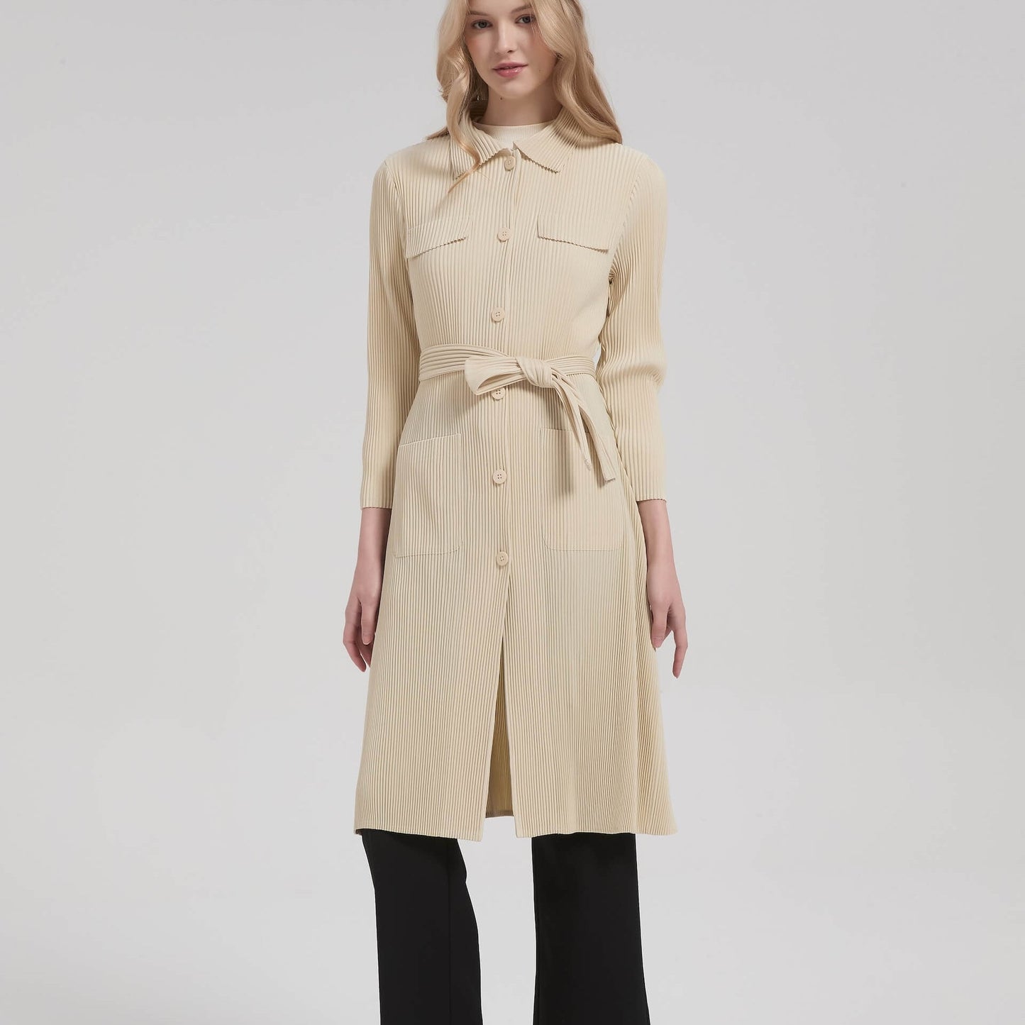PLEATS PLEASE ISSEY MIYAKE Style Casual Stretch Trench Coat – Mid-Length