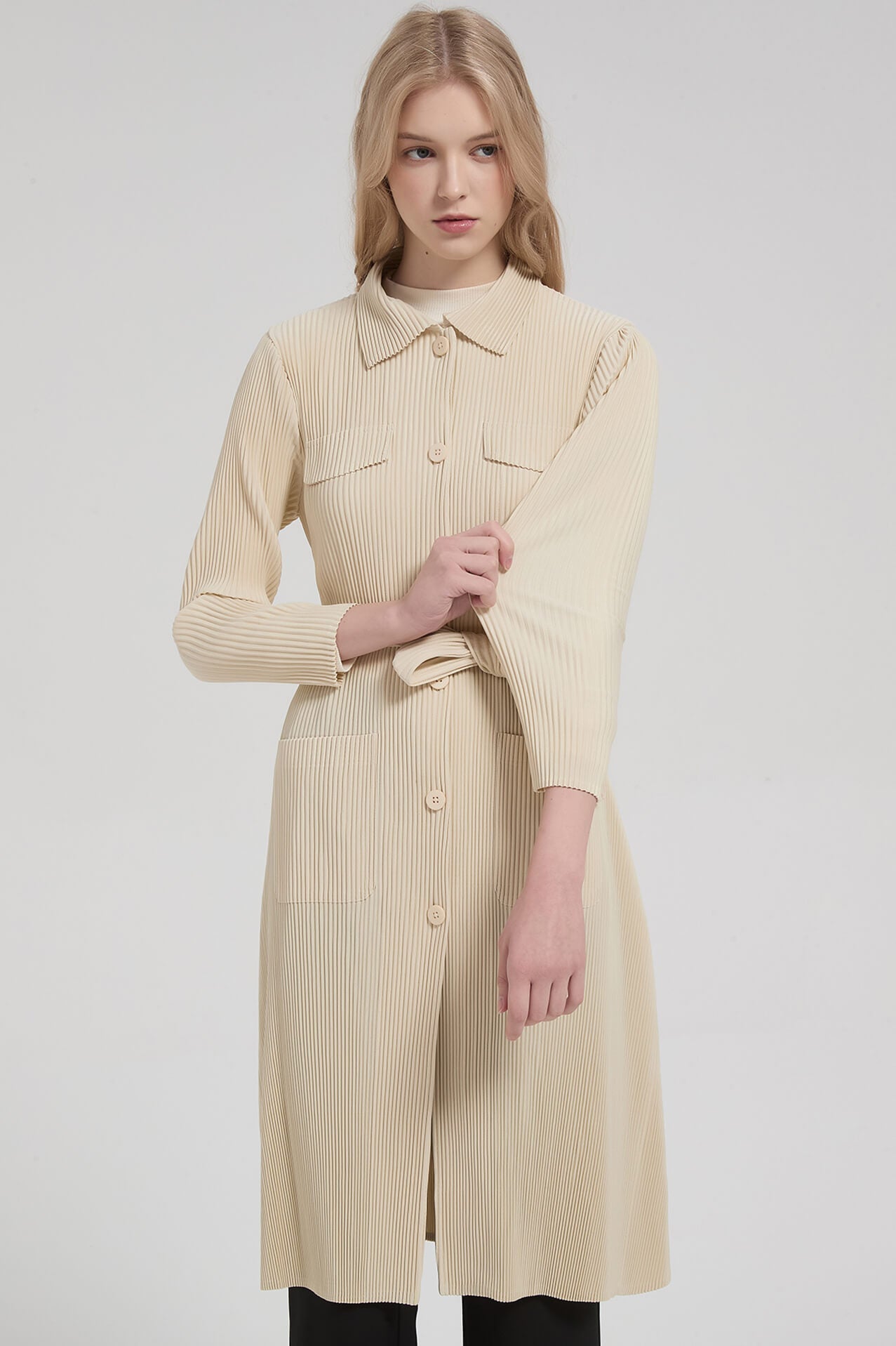 PLEATS PLEASE ISSEY MIYAKE Style Casual Stretch Trench Coat – Mid-Length