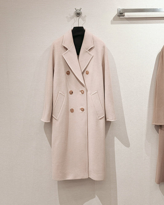 Max Mara Style Women’s Double-Faced 100% Wool & Cashmere Double-Breasted Coat- MISTY ROSE COLOR